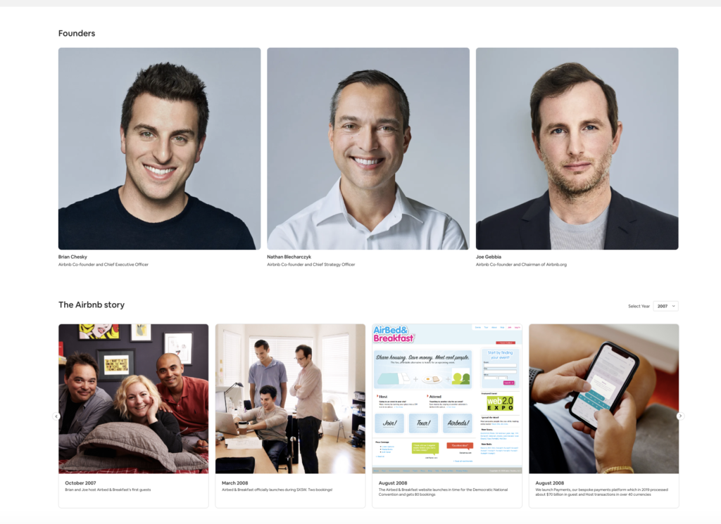 Airbnb's "Meet the Team" page